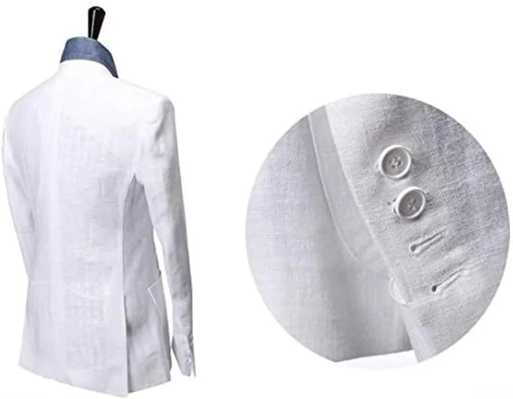 Men's Suit Blazer Linen Coat Double Breasted Buttons Peak Lapel Office Groomsmen Daily Jacket