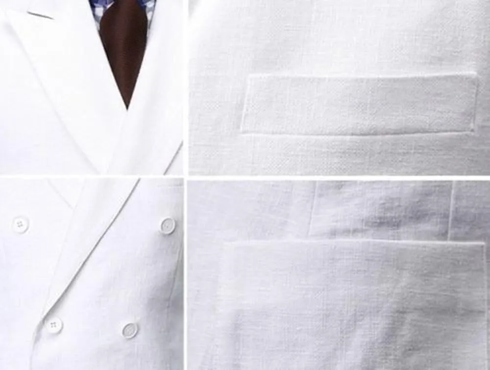 Men's Suit Blazer Linen Coat Double Breasted Buttons Peak Lapel Office Groomsmen Daily Jacket