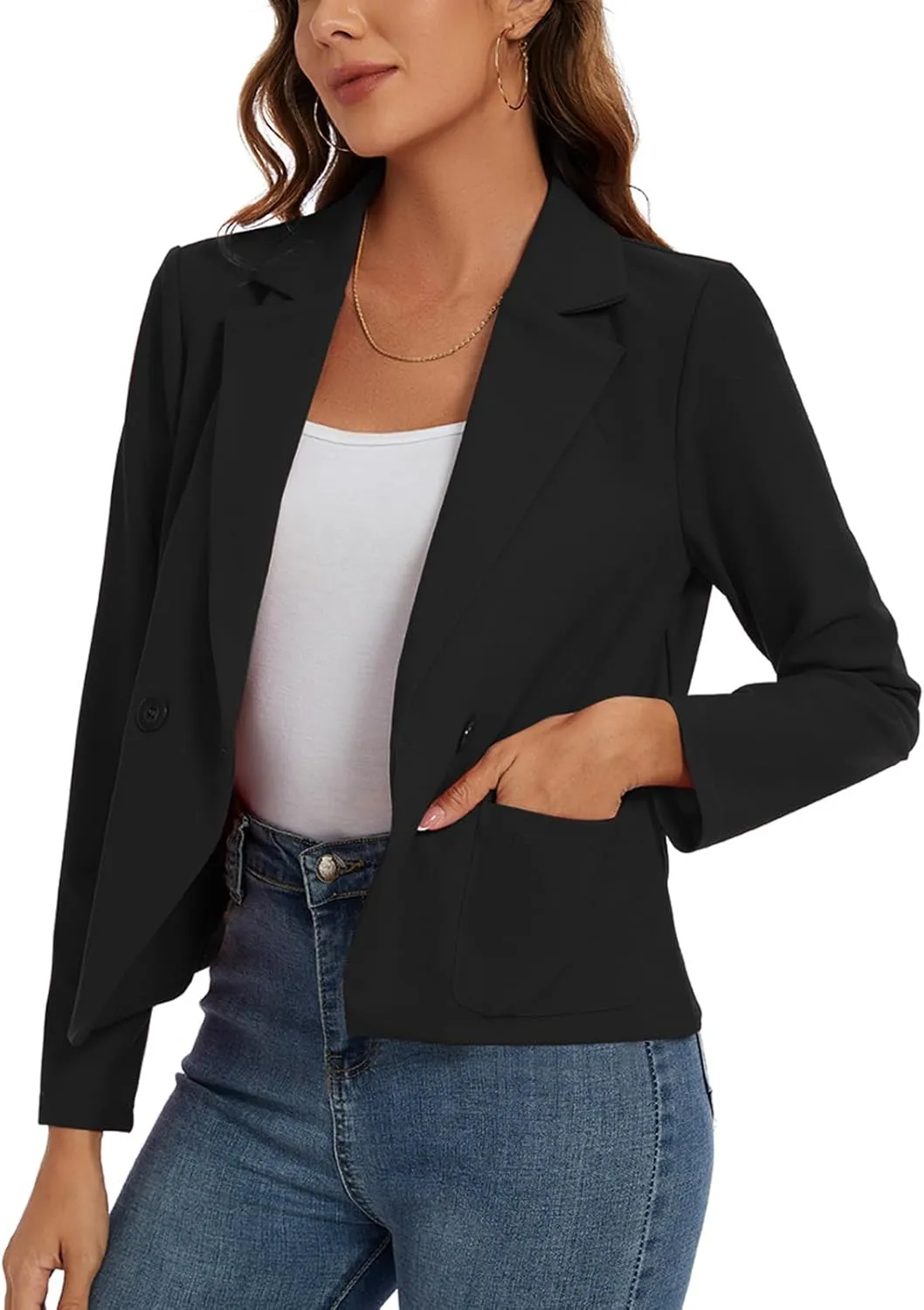 MINTLIMIT Women's Long Sleeve Blazers Button Front Notch Lapel Jacket Work Office Blazer with Pockets