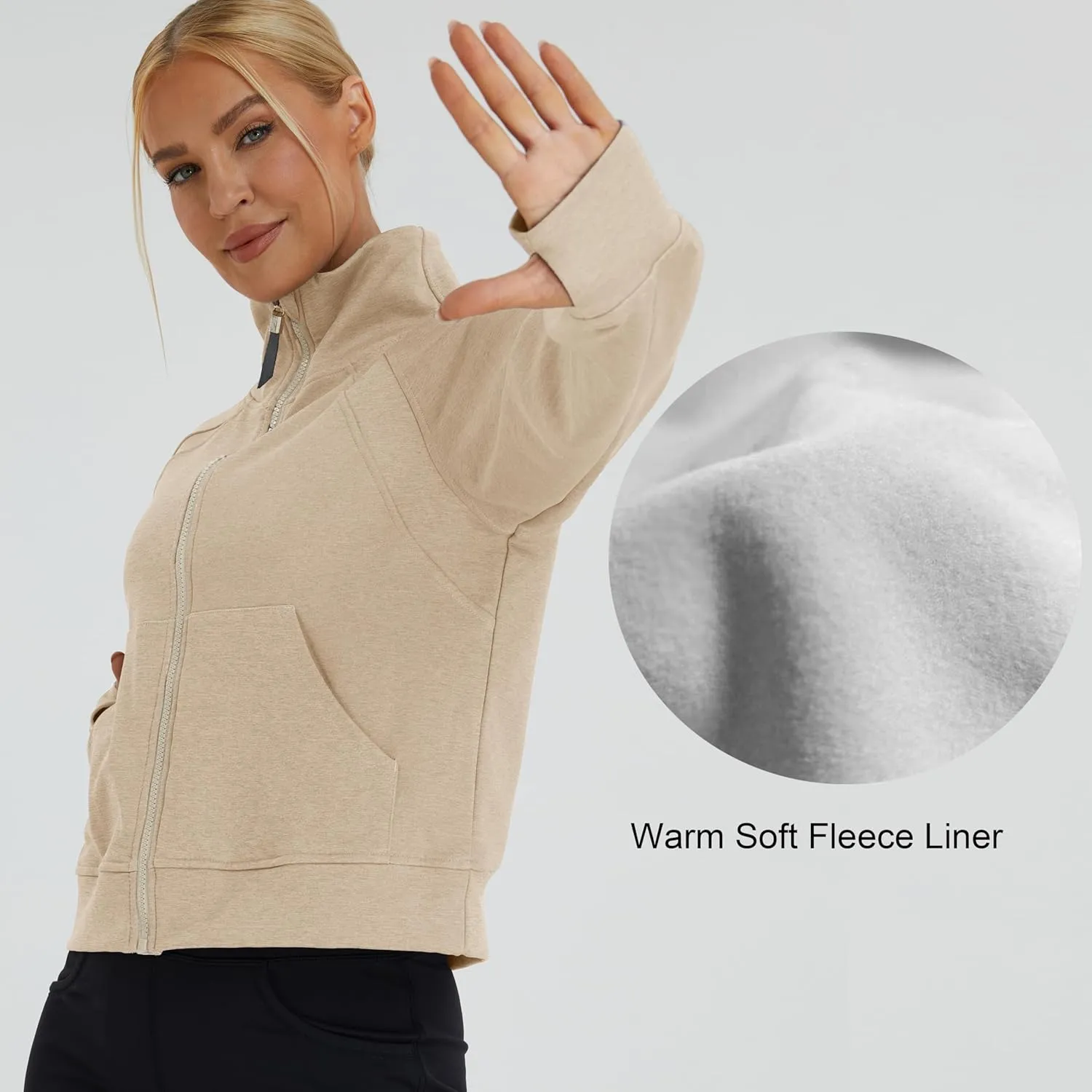 Oalka Sweatshirts Half Zip Long Sleeve Cropped Pullover Lined Full Zip Hoodies Thumb Hole Jackets