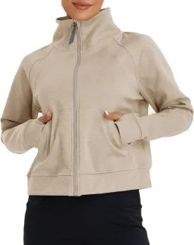 Oalka Sweatshirts Half Zip Long Sleeve Cropped Pullover Lined Full Zip Hoodies Thumb Hole Jackets