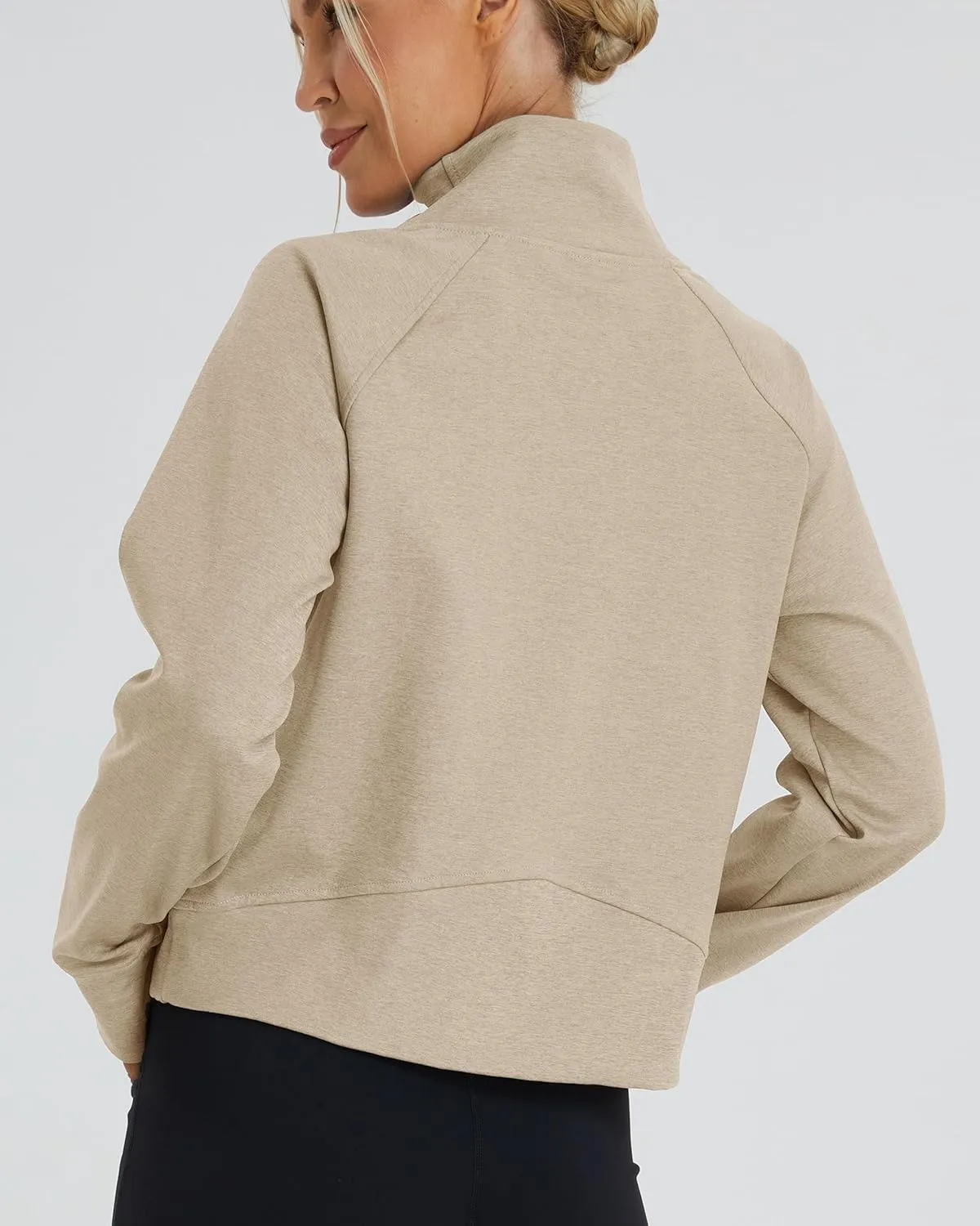 Oalka Sweatshirts Half Zip Long Sleeve Cropped Pullover Lined Full Zip Hoodies Thumb Hole Jackets