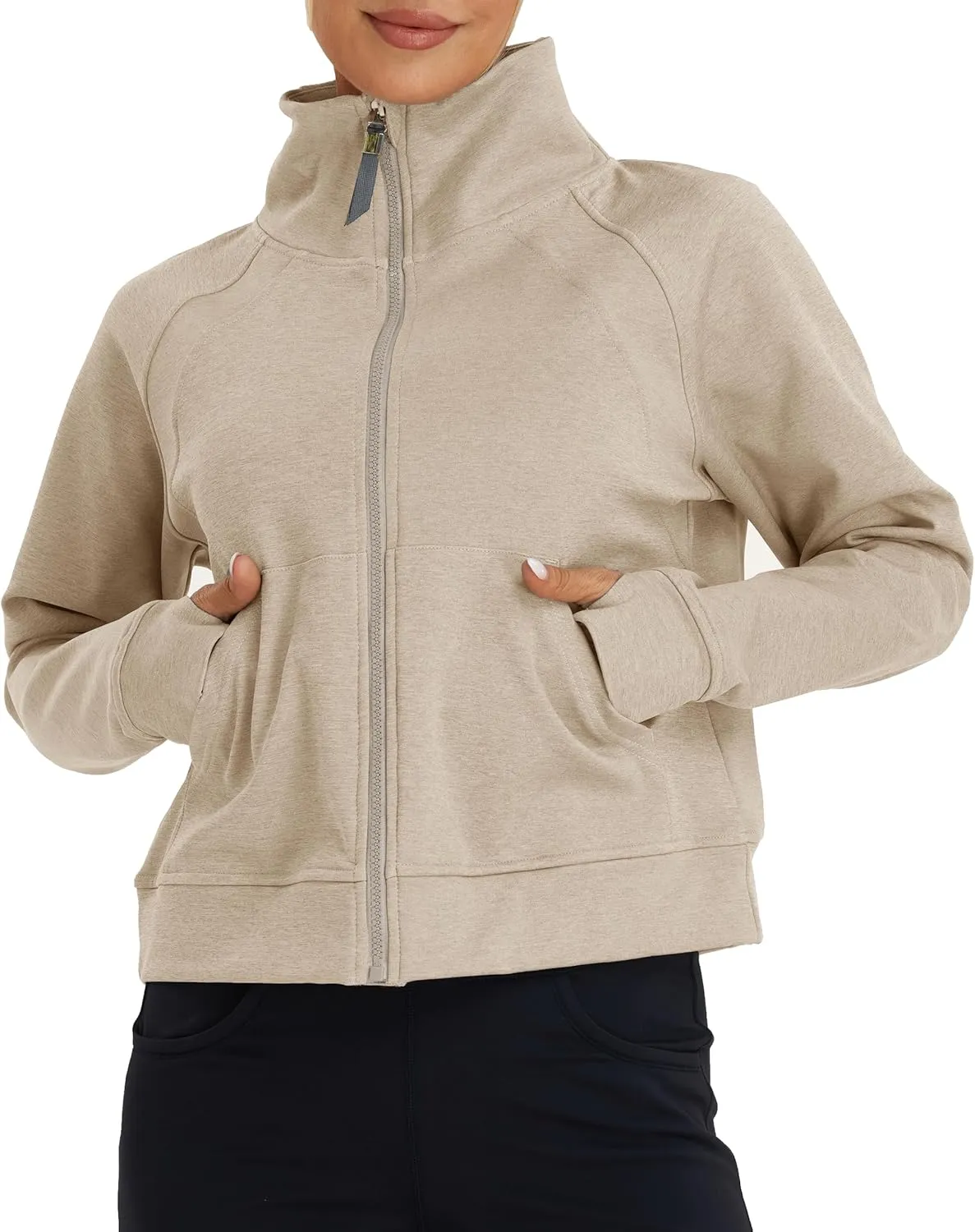 Oalka Sweatshirts Half Zip Long Sleeve Cropped Pullover Lined Full Zip Hoodies Thumb Hole Jackets