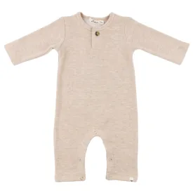 oh baby! Mini Honeycomb One Button Long Sleeve Romper - Sand