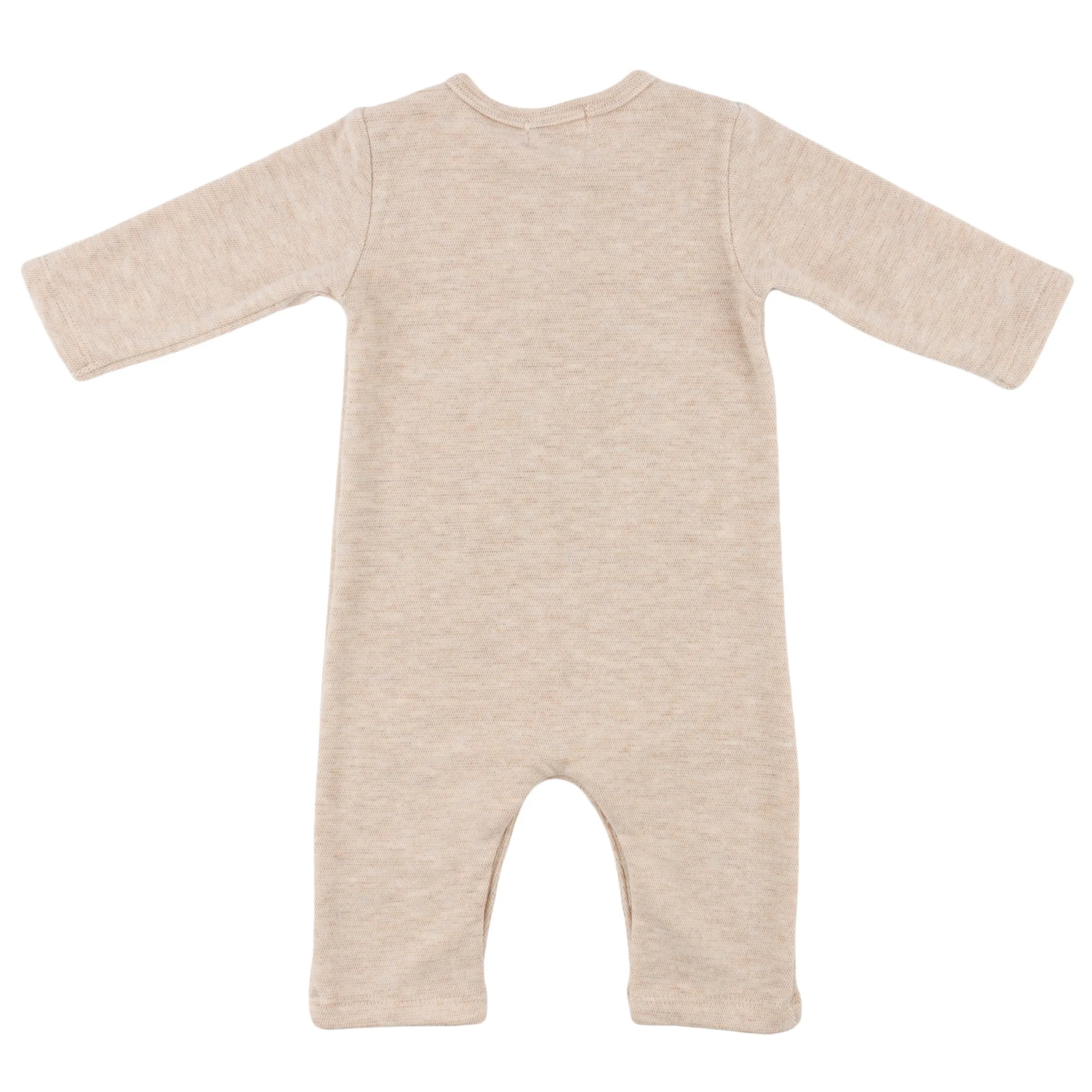 oh baby! Mini Honeycomb One Button Long Sleeve Romper - Sand