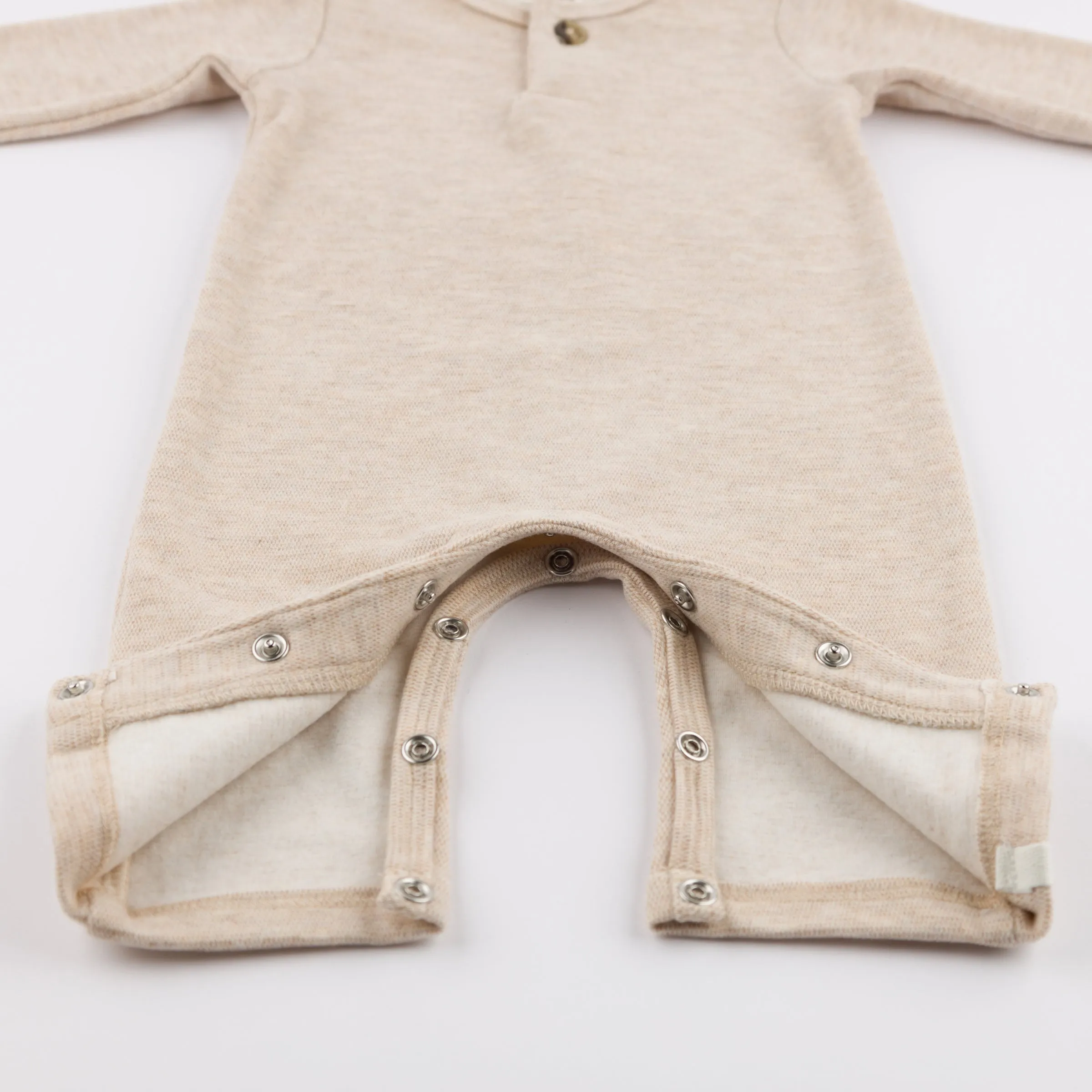 oh baby! Mini Honeycomb One Button Long Sleeve Romper - Sand