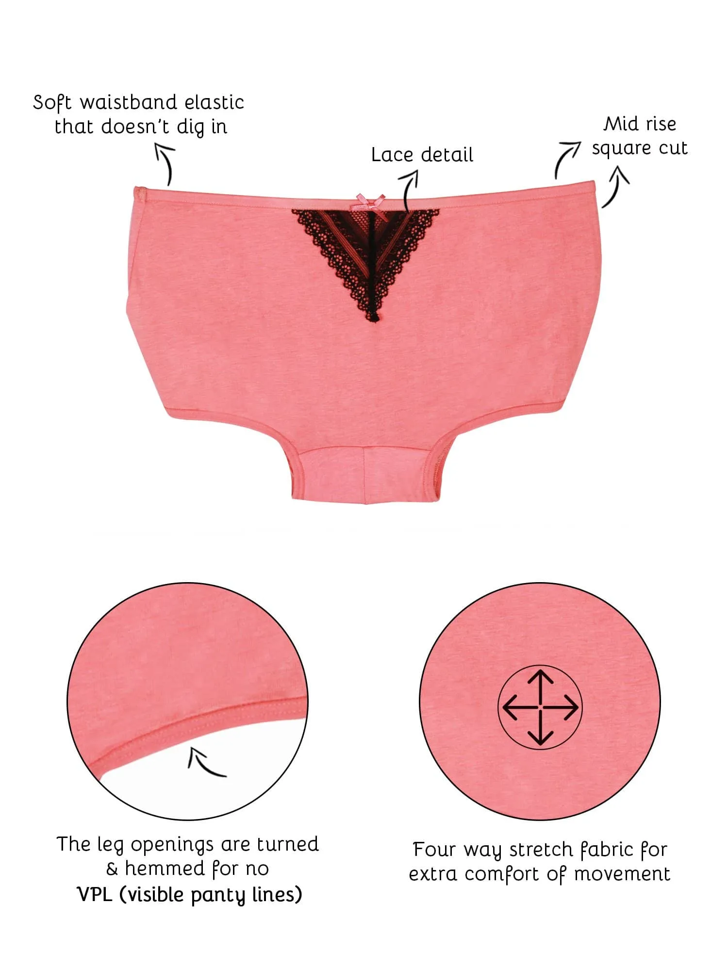 Organic Cotton Antimicrobial laced Boyshorts(Pack of 5)-ISPC015_5
