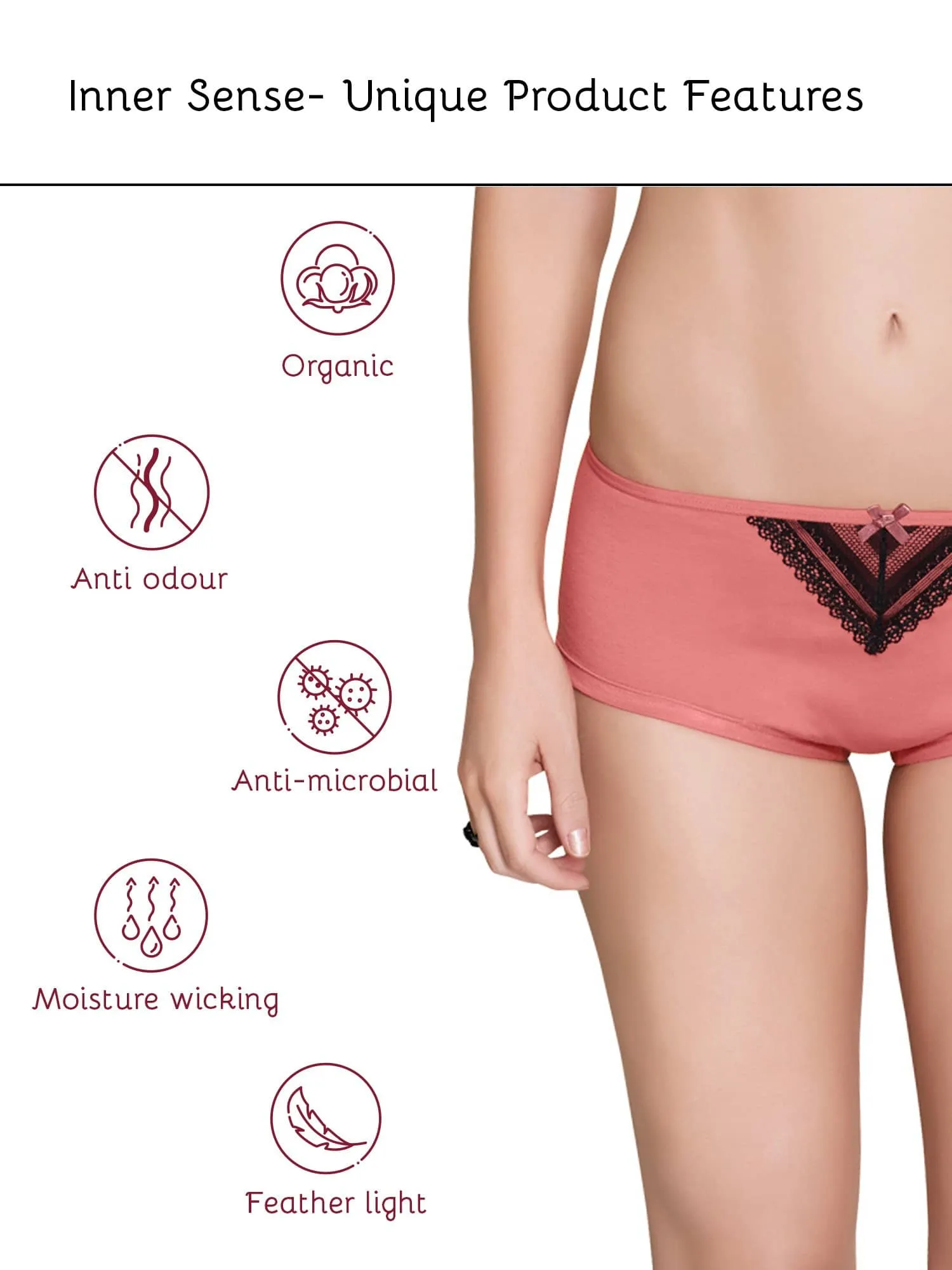 Organic Cotton Antimicrobial laced Boyshorts(Pack of 5)-ISPC015_5