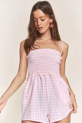 Pink Gingham Smocked Romper