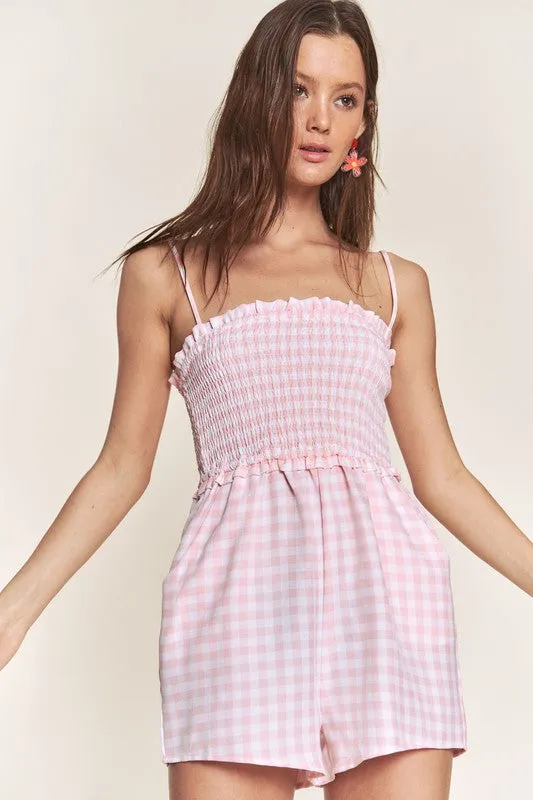 Pink Gingham Smocked Romper