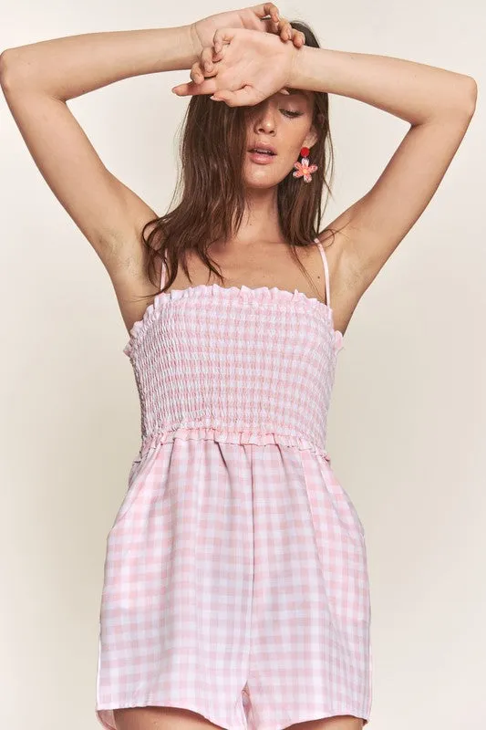 Pink Gingham Smocked Romper