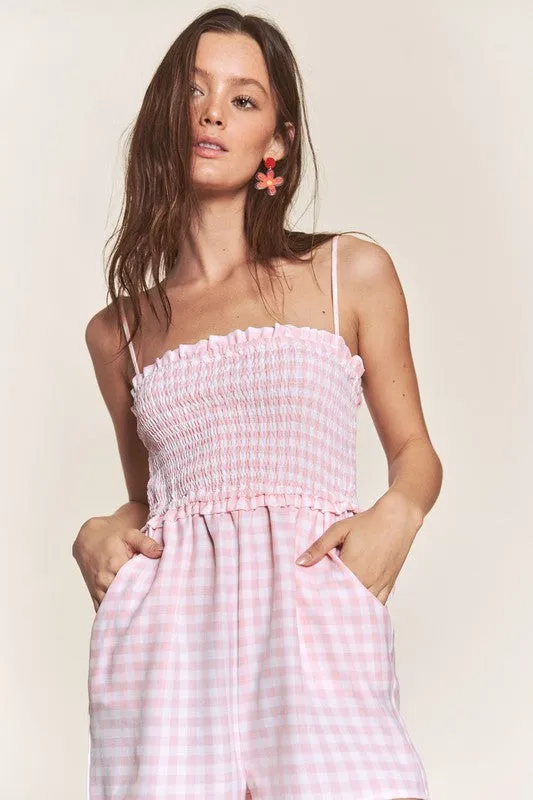 Pink Gingham Smocked Romper