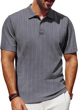 PJ PAUL JONES Mens Polo Shirts Short Sleeve Fashion Textured Polo Shirt Regular Fit Stretchy Golf Shirts