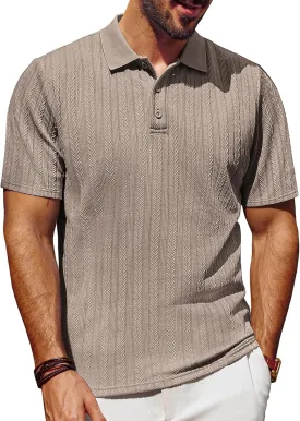 PJ PAUL JONES Mens Polo Shirts Short Sleeve Fashion Textured Polo Shirt Regular Fit Stretchy Golf Shirts