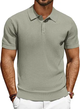 PJ PAUL JONES Polo Shirts for Men Short Sleeve Casual Knit Waffle Texture Polo Golf Shirt