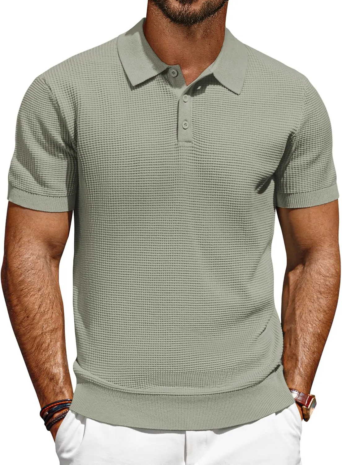 PJ PAUL JONES Polo Shirts for Men Short Sleeve Casual Knit Waffle Texture Polo Golf Shirt