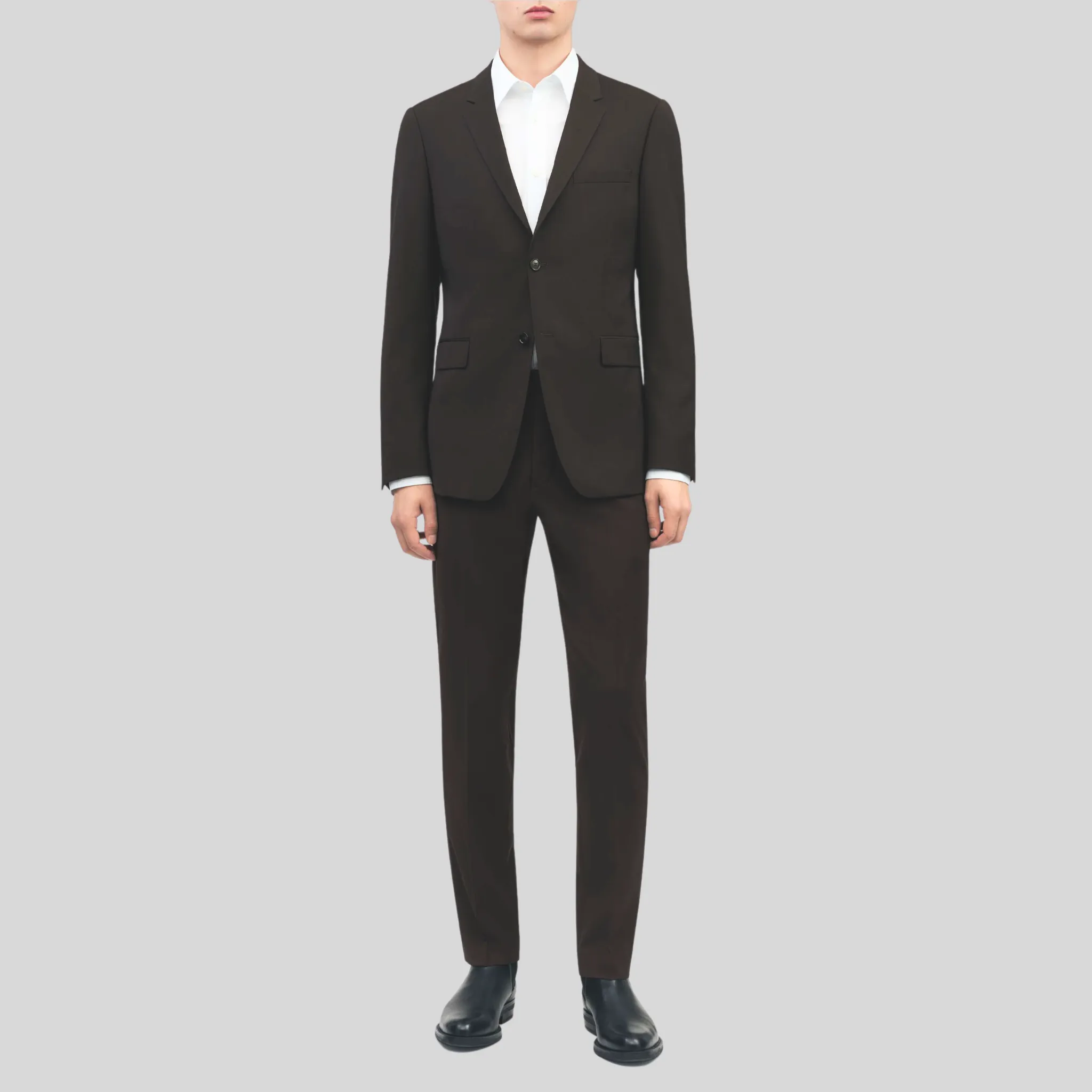 Plain Weave Wool Blend Suit - Brown