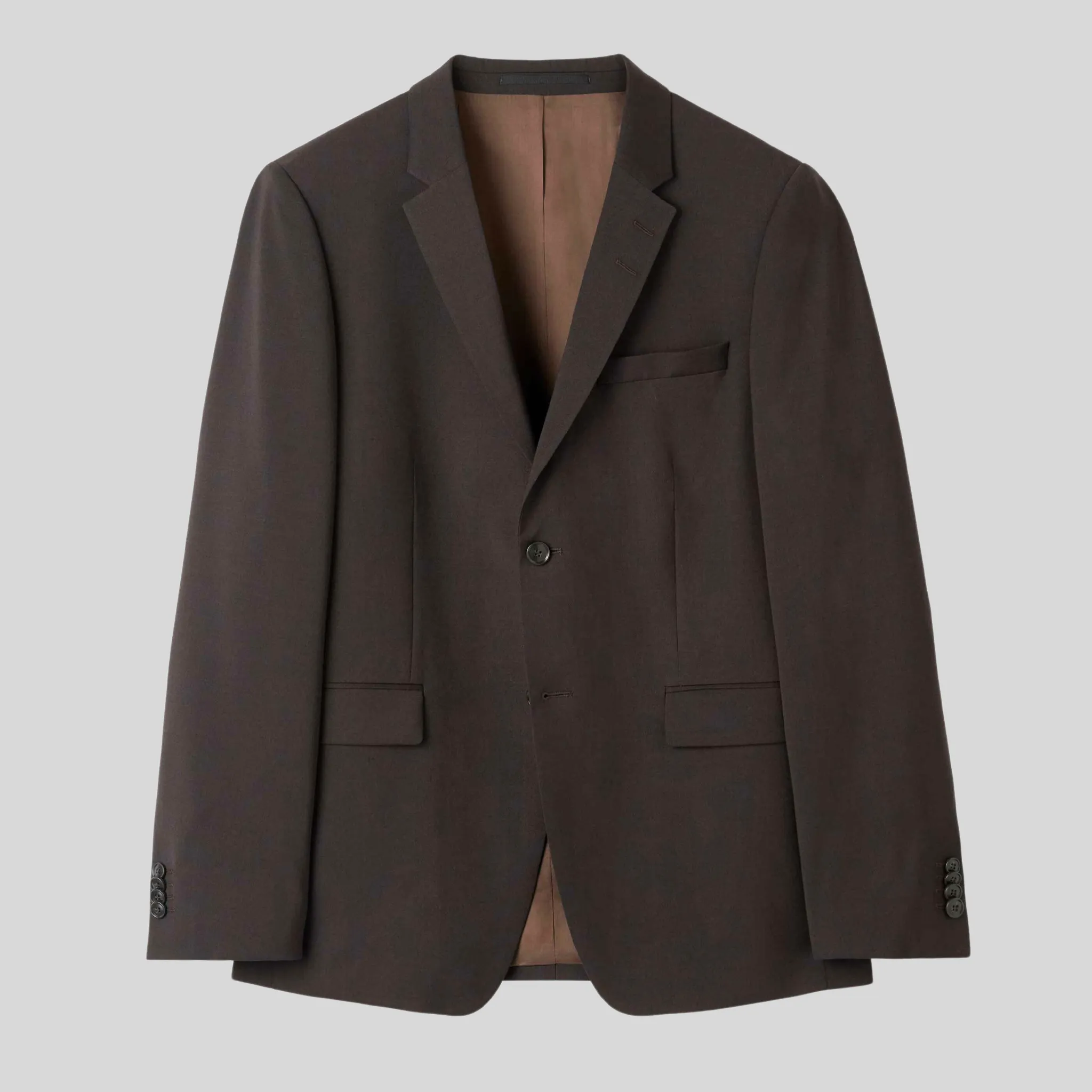 Plain Weave Wool Blend Suit - Brown
