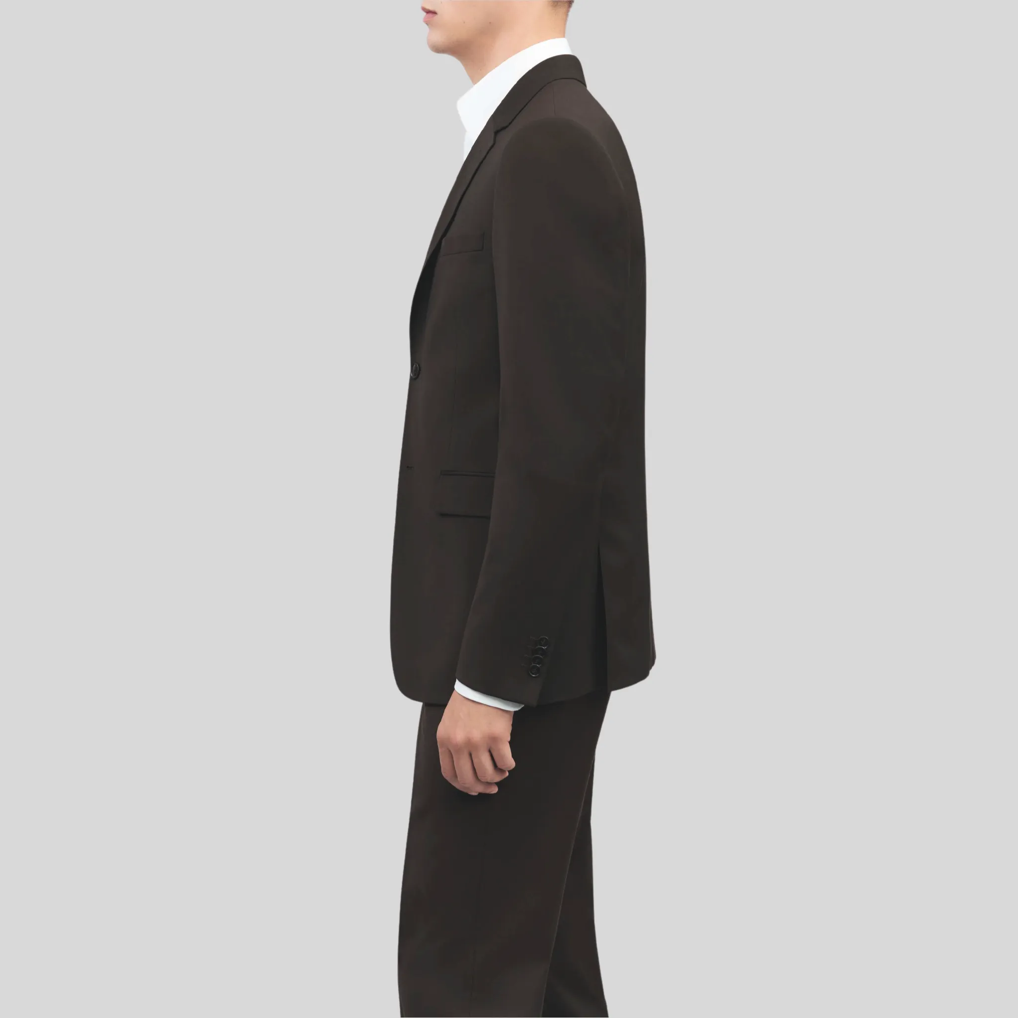 Plain Weave Wool Blend Suit - Brown