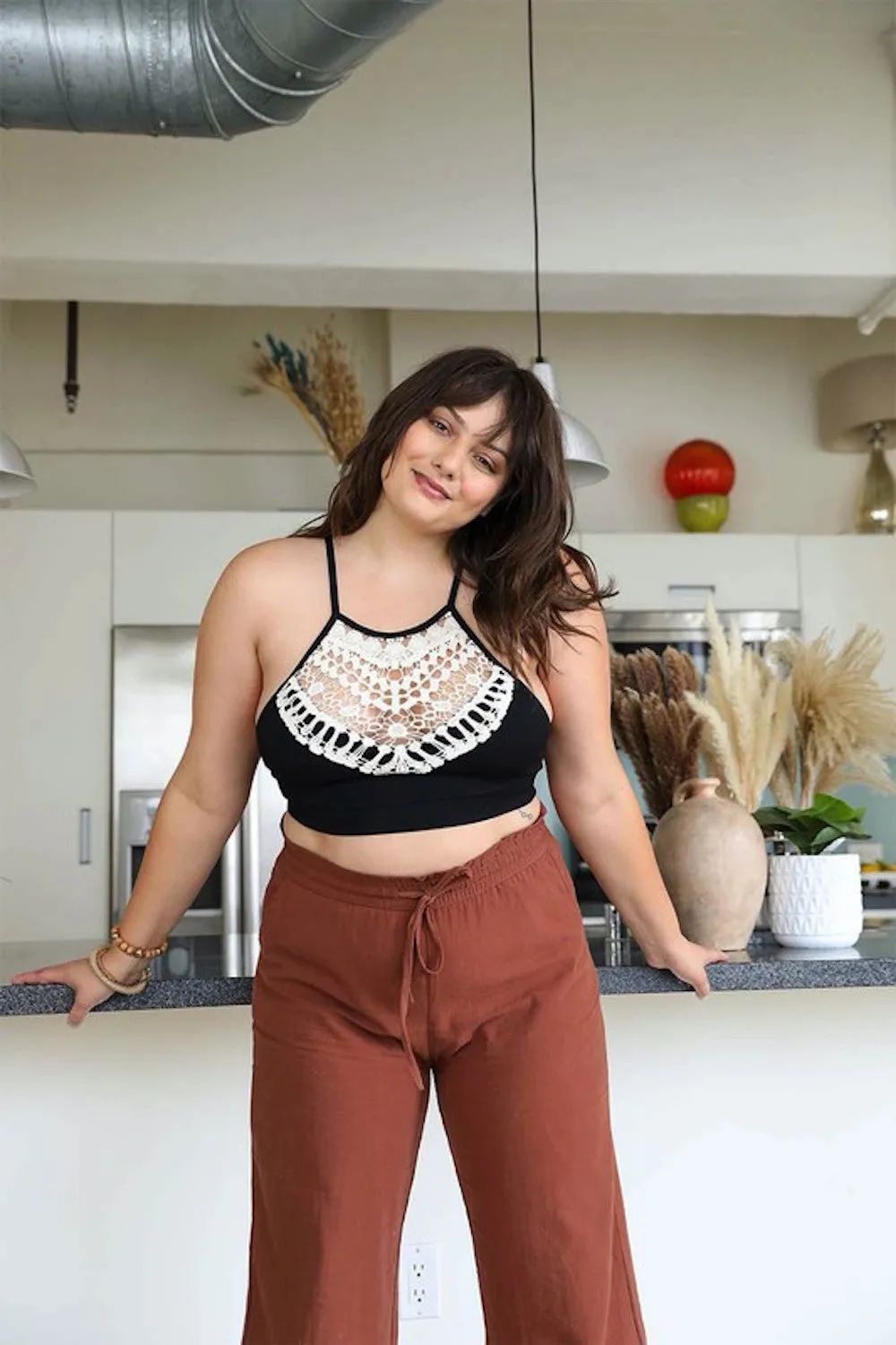 Plus Size Crochet Lace Halter Bralette Crop Top