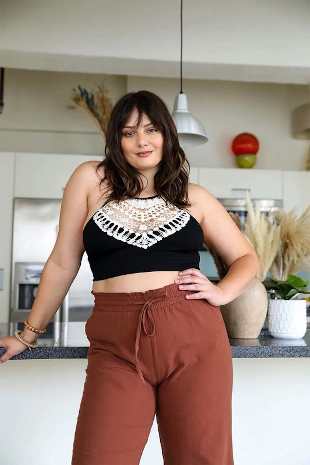 Plus Size Crochet Lace Halter Bralette Crop Top