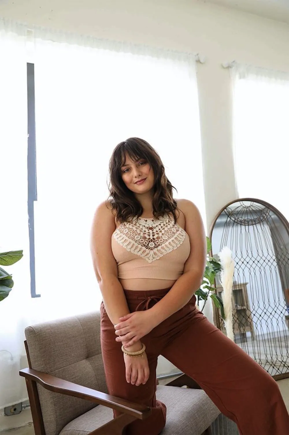 Plus Size Crochet Lace Halter Bralette Crop Top