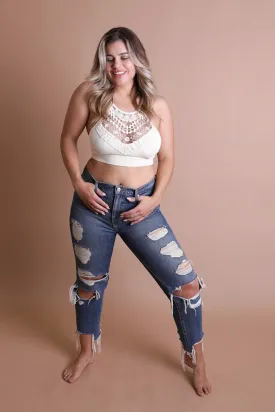 Plus Size Crochet Lace Halter Bralette Crop Top