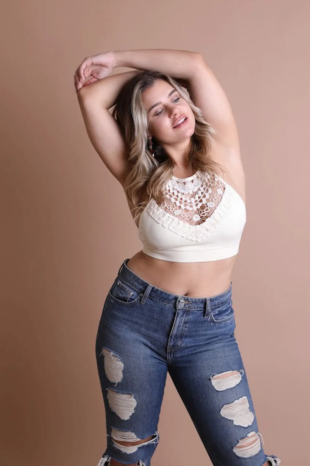 Plus Size Crochet Lace Halter Bralette Crop Top