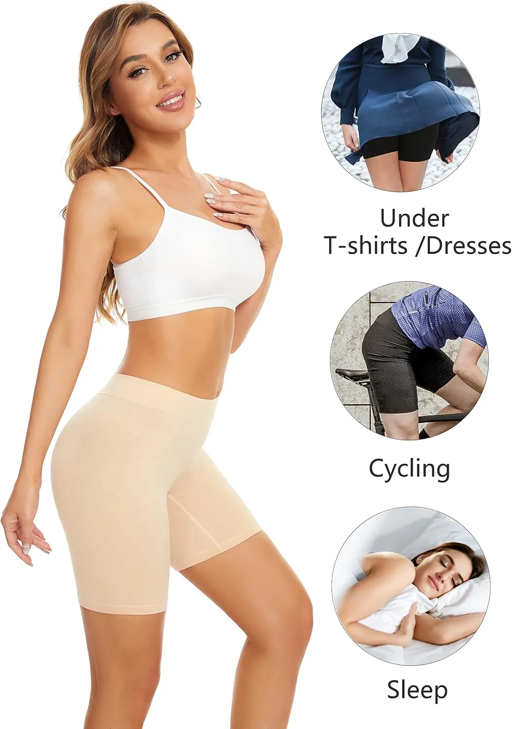 POKARLA 4 Pack Women's Cotton Underwear Boxer Shorts Anti Chafing Bike Shorts Boyshorts Panties Regular & Plus Size
