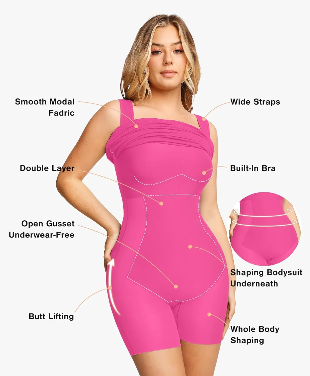 Popilush Cocktail Dresses for Women Built in Shapewear Bra 8 in 1 Square Neck Mini Slit Bodycon Summer Dress