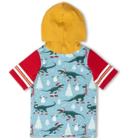 Rags - Retro Short Sleeve Hooded Kids Tee in Holiday Dinos
