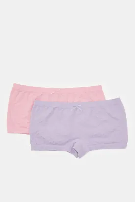 Senior Girls Purple And Pink Jacquard Boyshort Brief (Pack of 2)