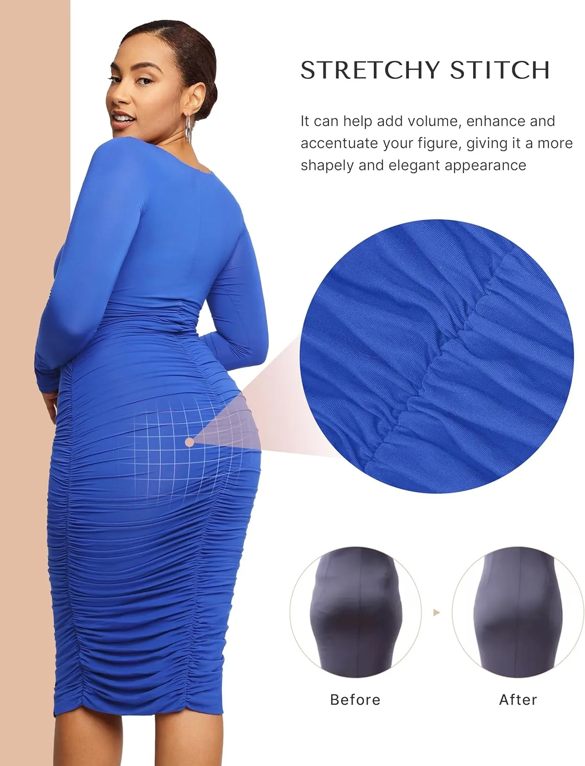 SHAPELLX Shaper Dress Sexy Ruched Bodycon Dress for Women Built-in 360 Tank Top Casual Party Club Midi Dresses
