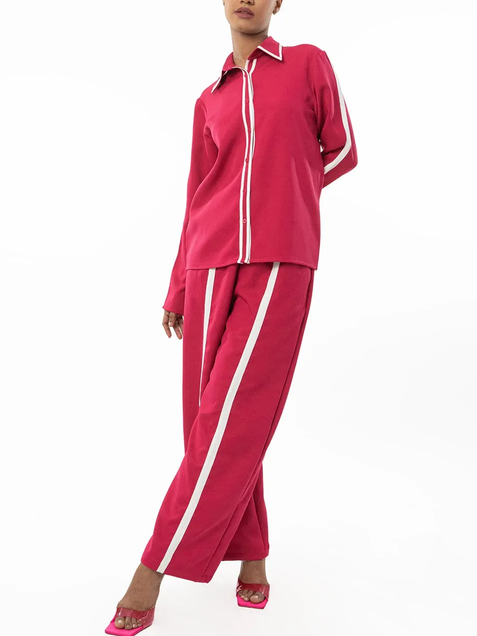 Sophisticated Stripped Long Sleeve Pink Co Ord Set