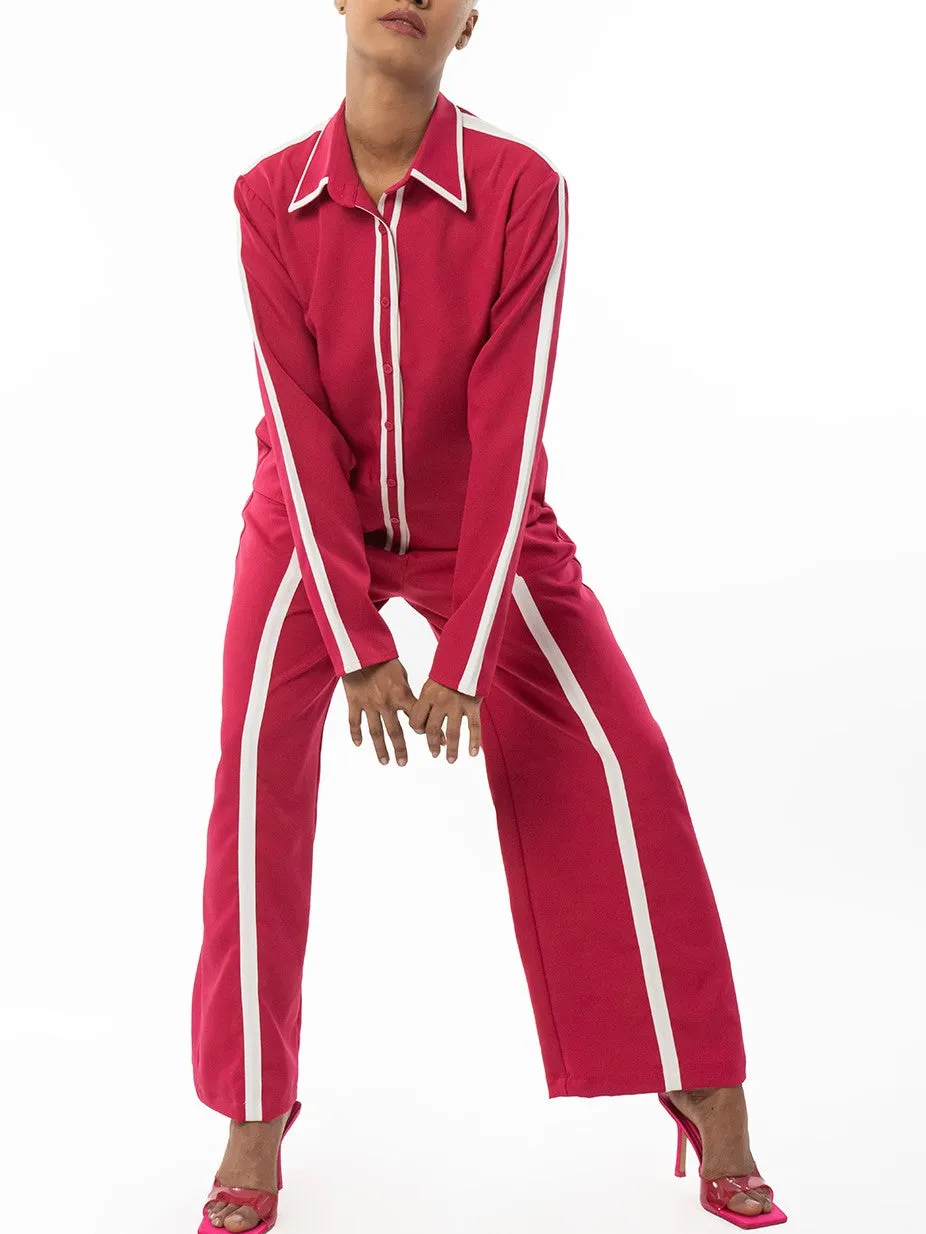 Sophisticated Stripped Long Sleeve Pink Co Ord Set
