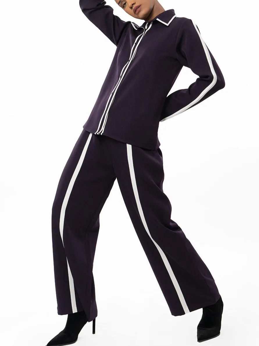 Sophisticated Stripped Long Sleeve Purple Co Ord Set