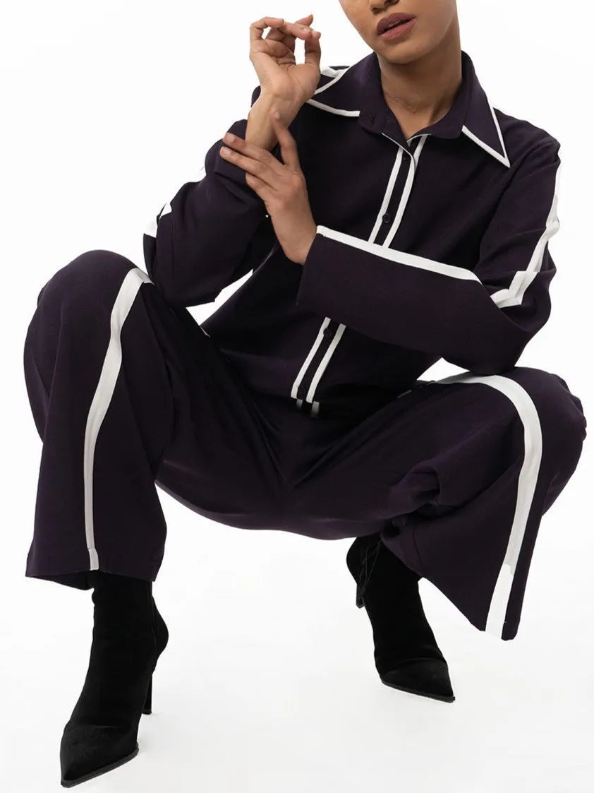 Sophisticated Stripped Long Sleeve Purple Co Ord Set