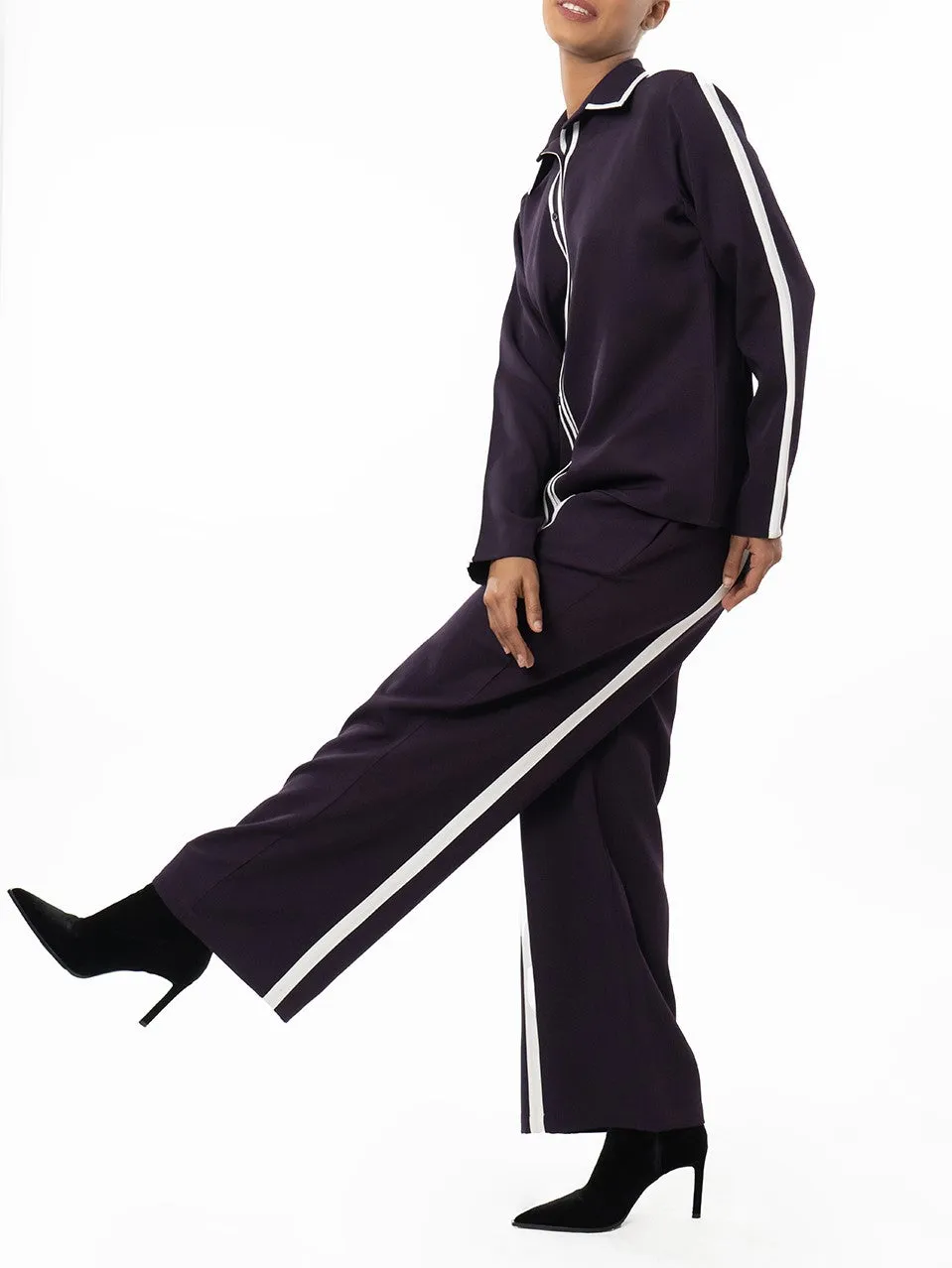 Sophisticated Stripped Long Sleeve Purple Co Ord Set