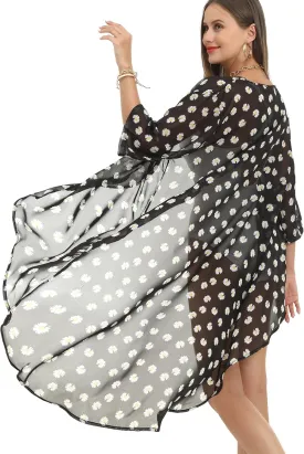 Soul Young Women's Floral Kimono Cardigan Swimsuit Beach Cover up with Open Front Dress Beachwear for Summer