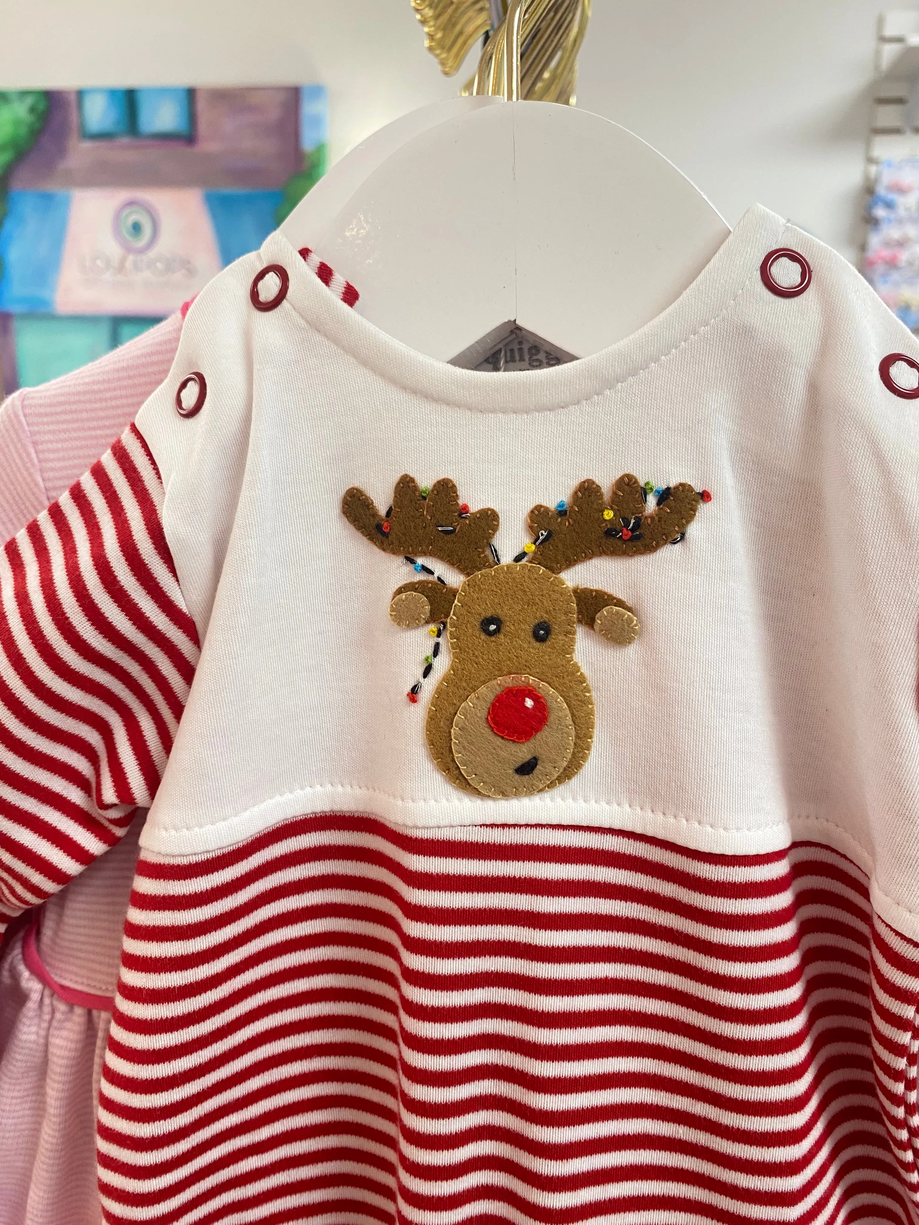 Squiggles: Reindeer Red/White Stripe Romper