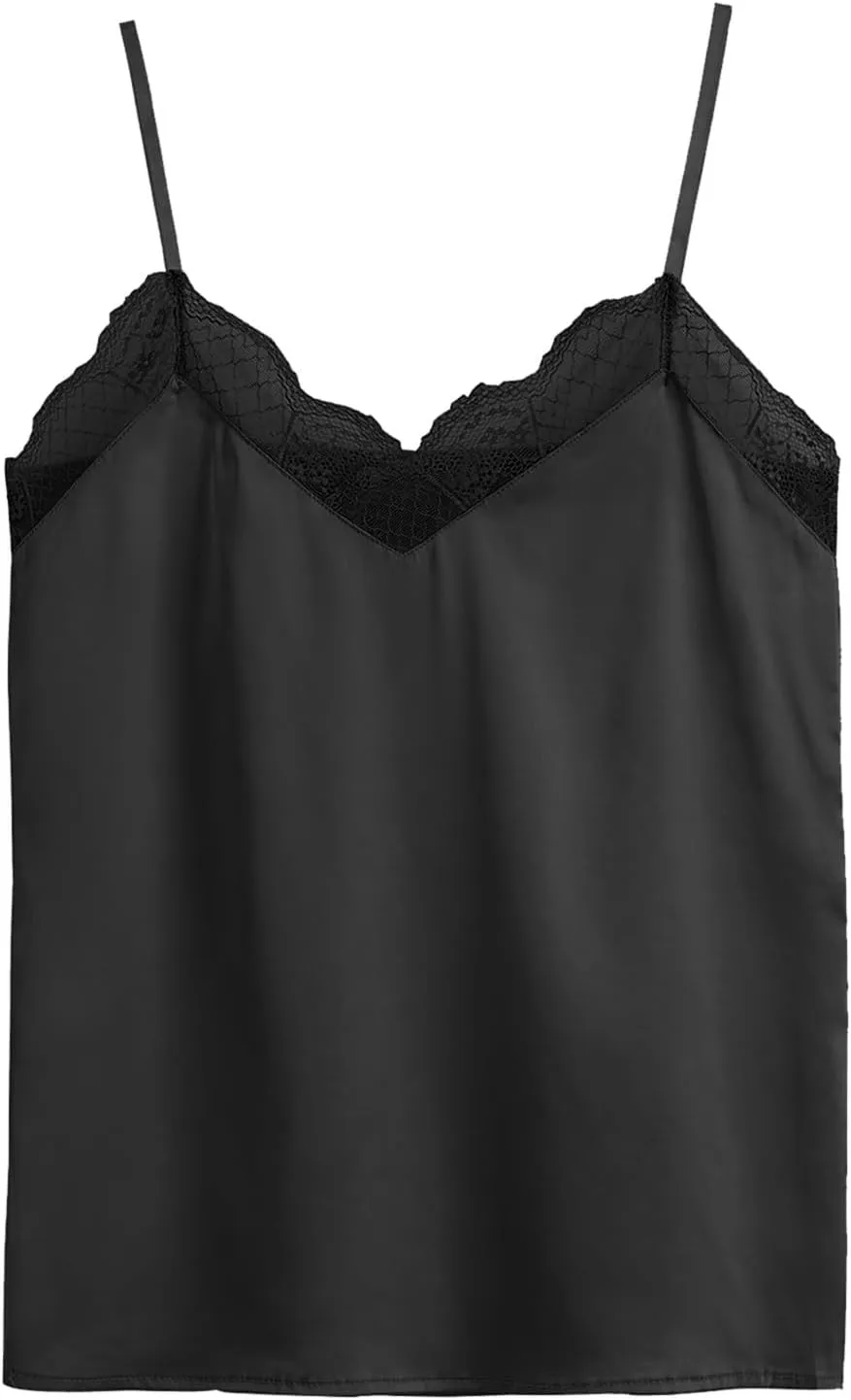Summer V Neck Tank Tops for Women Silk Satin Summer Sleeveless Camisole Straps Top Casual Cami Tank Top