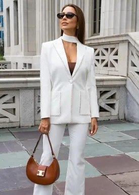 Tailored Blazer & Pants Suit Set - Royal White