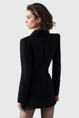 Tailored Blazer Dress with Leather - Black