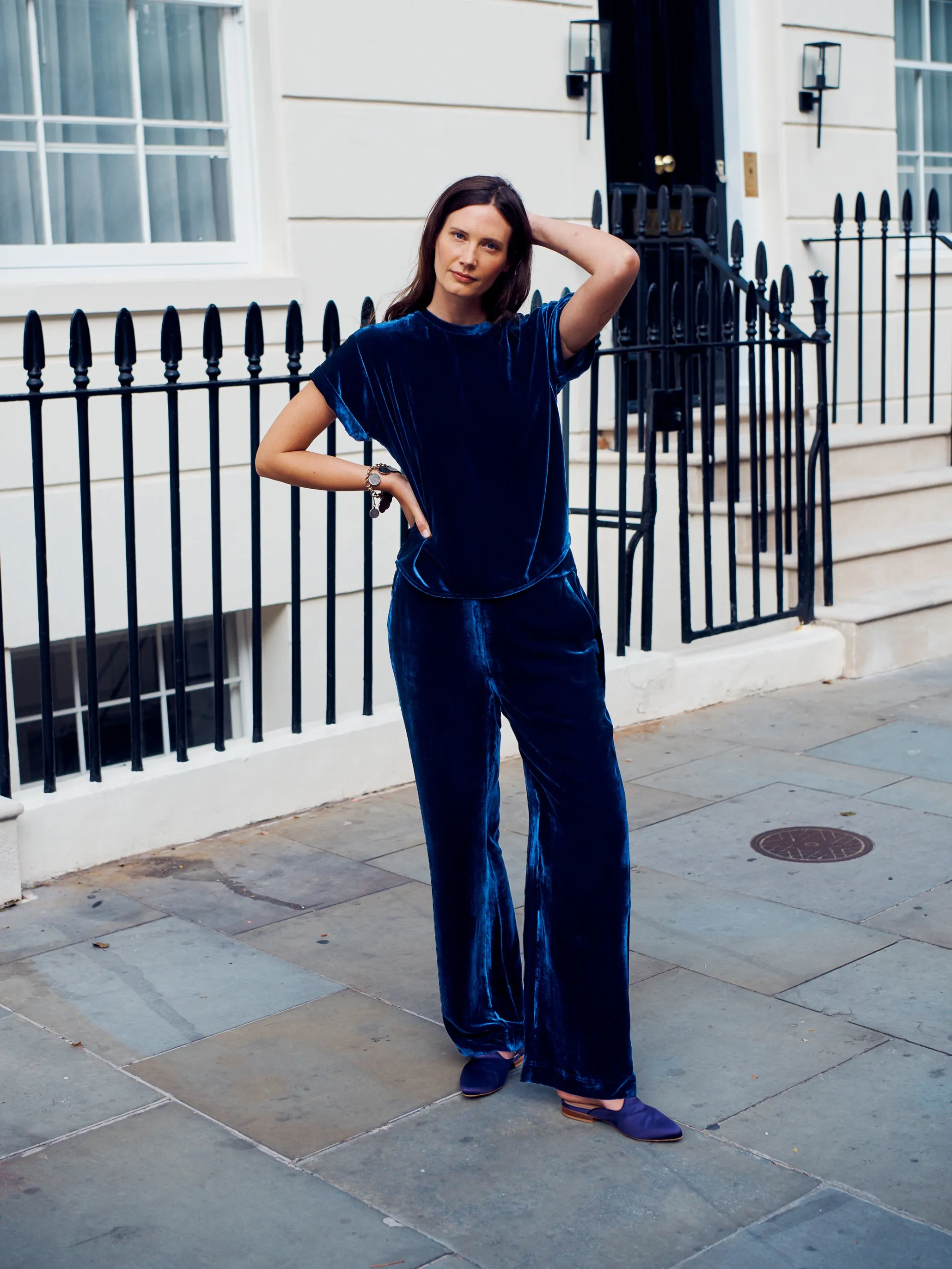 Thea velvet wide leg palazzo trousers - Midnight