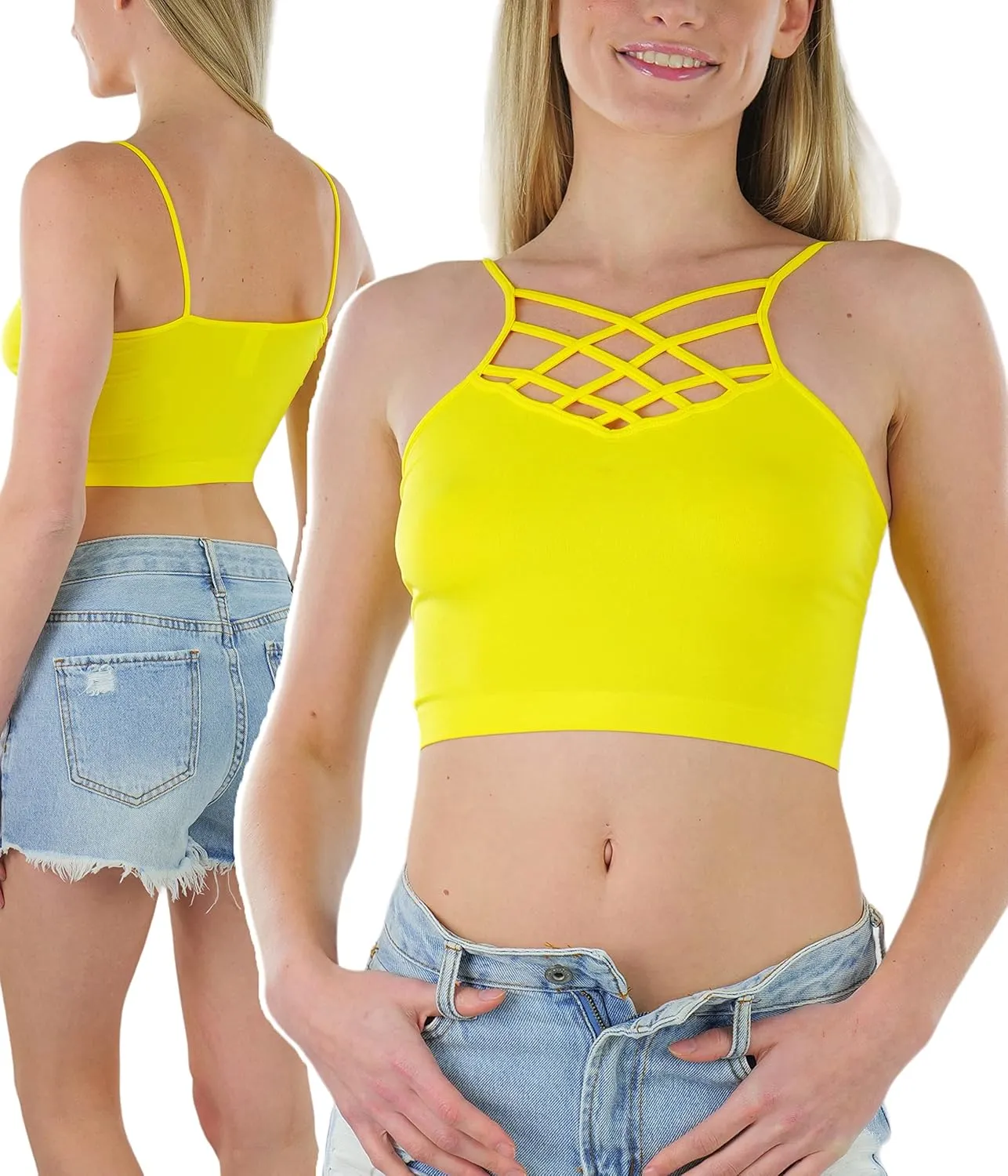 ToBeInStyle Women's Strappy Caged Layering Bralette Wire Free Lightweight Stretch Fit
