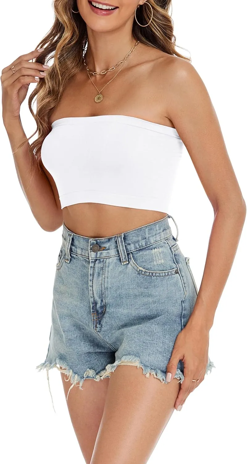 Tube Tops for Women Summer Crop Top Basic Casual Bandeau Going Out Strapless Short Shirt