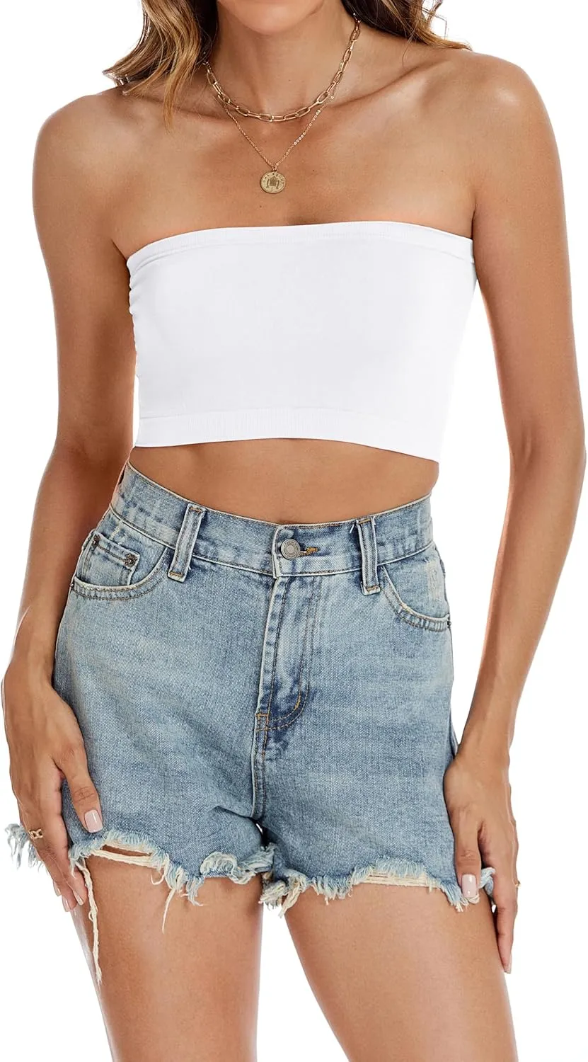 Tube Tops for Women Summer Crop Top Basic Casual Bandeau Going Out Strapless Short Shirt