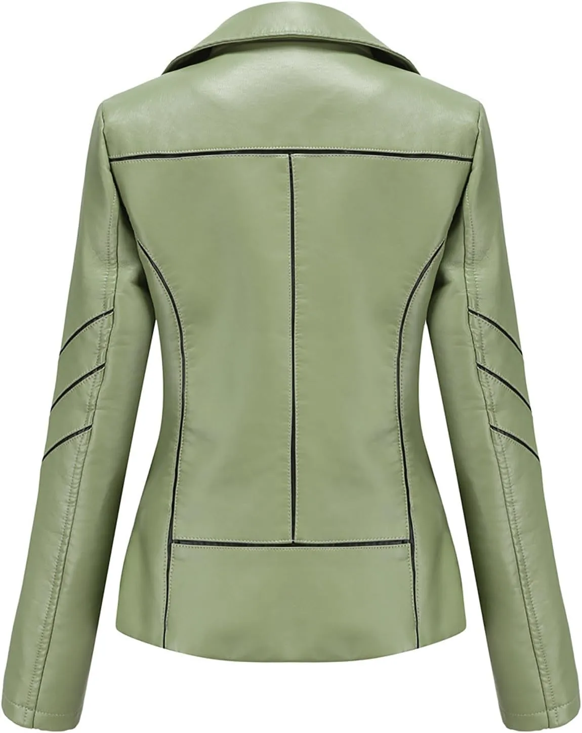 Women Faux Leather Bomber Jackets Full Zip Lapel Vintage Casual Moto Crop Coat Loose Long Sleeve Outerwear with Pockets