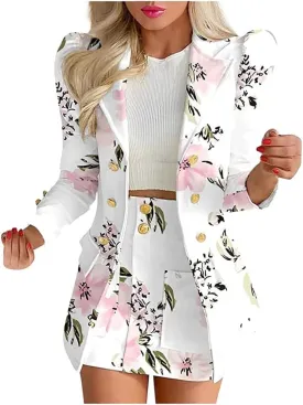 Women High Waist Blazer & Skirt 2 Piece Set Outfit Office Business Work Wear Attire Casual Suit