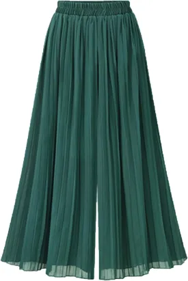 Women Palazzo Pants High Waisted Wide Leg Pants Pleated Chiffon Baggy Casual Travel Beach Summer Flowy Lounge Trouser